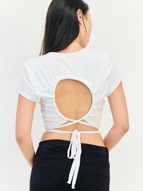 Aerie White Open-Back Tie Crop Top